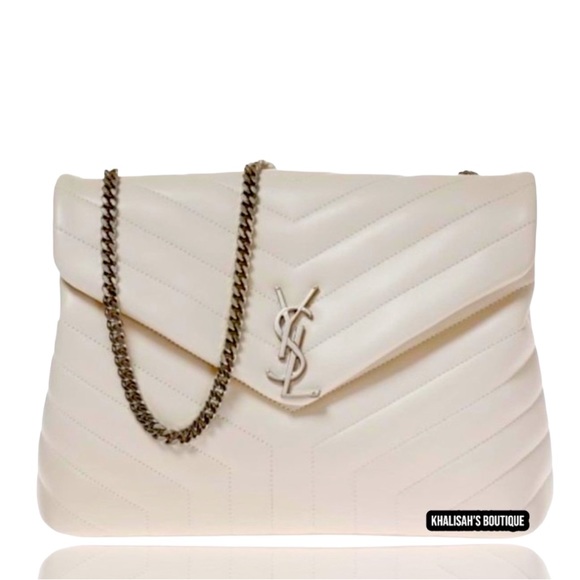 🤍Very Rare! YSL SAINT LAURENT LouLou Calfskin Y Quilted Monogram in Ivory Small - Picture 5 of 16